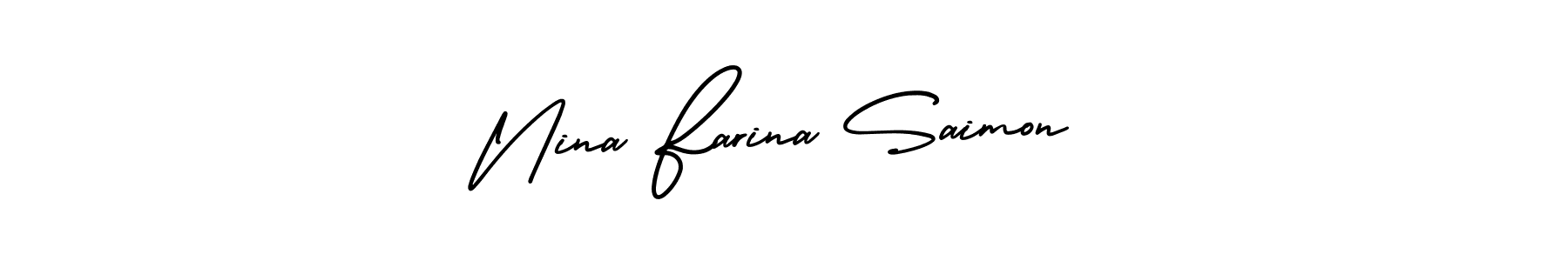 How to make Nina Farina Saimon signature? AmerikaSignatureDemo-Regular is a professional autograph style. Create handwritten signature for Nina Farina Saimon name. Nina Farina Saimon signature style 3 images and pictures png