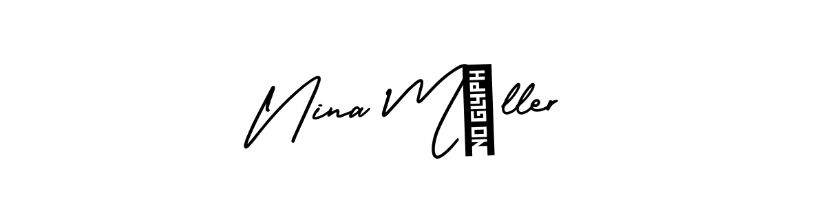 if you are searching for the best signature style for your name Nina Müller. so please give up your signature search. here we have designed multiple signature styles  using AmerikaSignatureDemo-Regular. Nina Müller signature style 3 images and pictures png