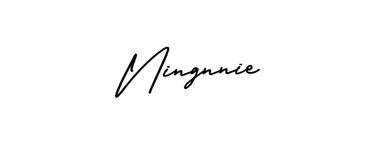 The best way (AmerikaSignatureDemo-Regular) to make a short signature is to pick only two or three words in your name. The name Ningnnie include a total of six letters. For converting this name. Ningnnie signature style 3 images and pictures png