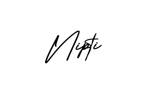 You should practise on your own different ways (AmerikaSignatureDemo-Regular) to write your name (Nipti) in signature. don't let someone else do it for you. Nipti signature style 3 images and pictures png