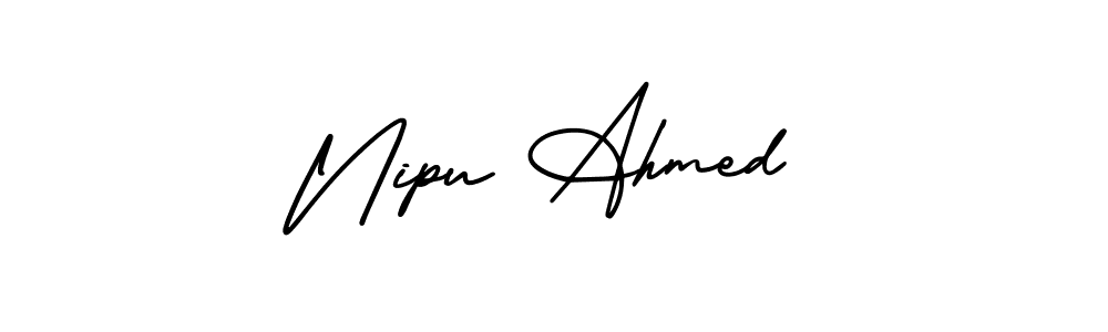 This is the best signature style for the Nipu Ahmed name. Also you like these signature font (AmerikaSignatureDemo-Regular). Mix name signature. Nipu Ahmed signature style 3 images and pictures png