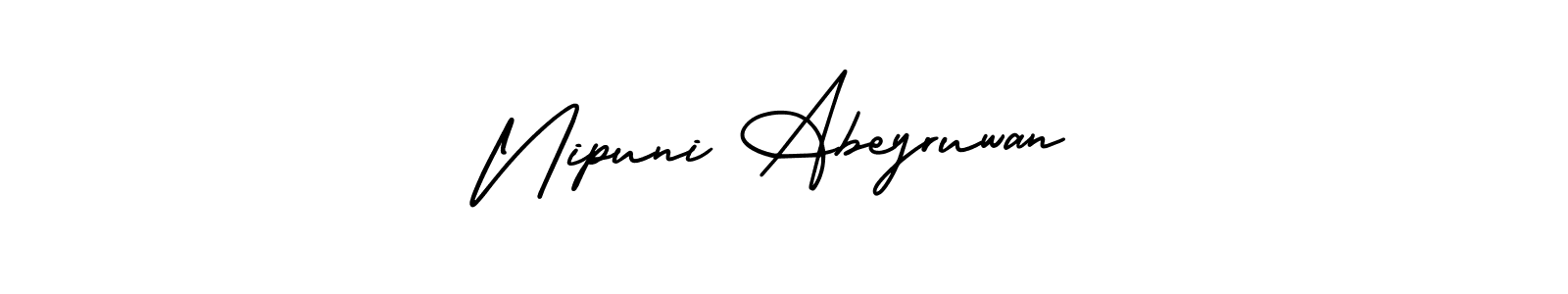 You should practise on your own different ways (AmerikaSignatureDemo-Regular) to write your name (Nipuni Abeyruwan) in signature. don't let someone else do it for you. Nipuni Abeyruwan signature style 3 images and pictures png