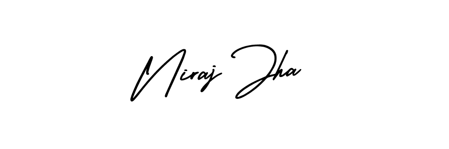 You should practise on your own different ways (AmerikaSignatureDemo-Regular) to write your name (Niraj Jha) in signature. don't let someone else do it for you. Niraj Jha signature style 3 images and pictures png