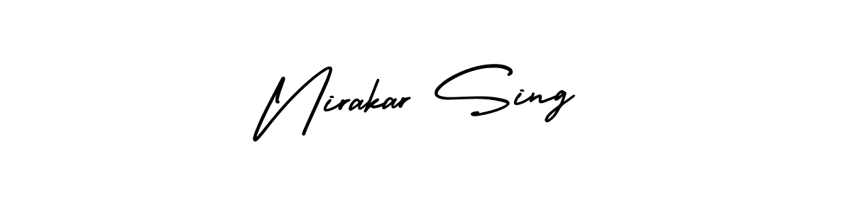 The best way (AmerikaSignatureDemo-Regular) to make a short signature is to pick only two or three words in your name. The name Nirakar Sing include a total of six letters. For converting this name. Nirakar Sing signature style 3 images and pictures png