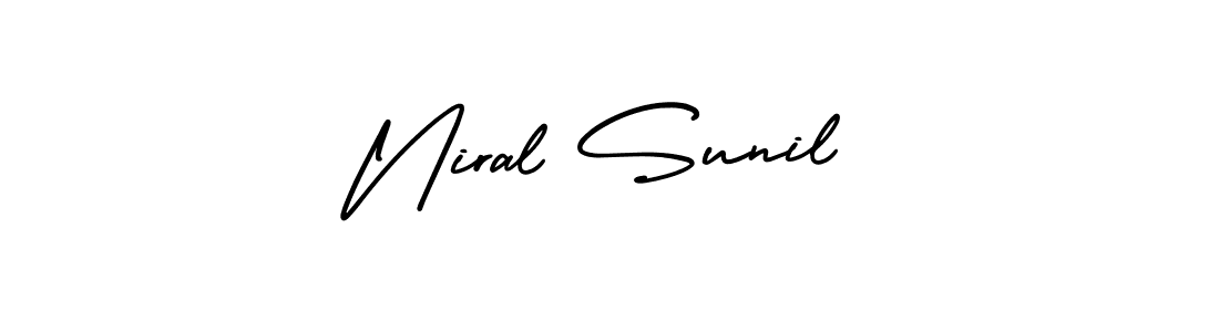 The best way (AmerikaSignatureDemo-Regular) to make a short signature is to pick only two or three words in your name. The name Niral Sunil include a total of six letters. For converting this name. Niral Sunil signature style 3 images and pictures png