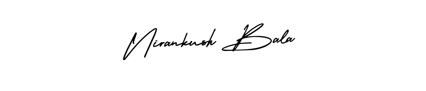 You should practise on your own different ways (AmerikaSignatureDemo-Regular) to write your name (Nirankush Bala) in signature. don't let someone else do it for you. Nirankush Bala signature style 3 images and pictures png