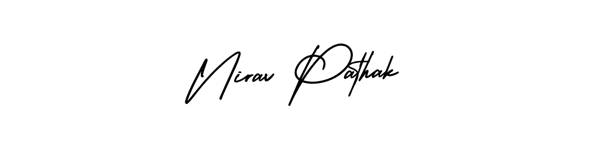 The best way (AmerikaSignatureDemo-Regular) to make a short signature is to pick only two or three words in your name. The name Nirav Pathak include a total of six letters. For converting this name. Nirav Pathak signature style 3 images and pictures png