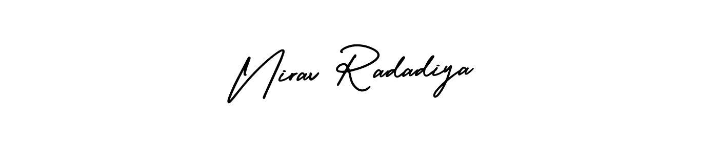 The best way (AmerikaSignatureDemo-Regular) to make a short signature is to pick only two or three words in your name. The name Nirav Radadiya include a total of six letters. For converting this name. Nirav Radadiya signature style 3 images and pictures png