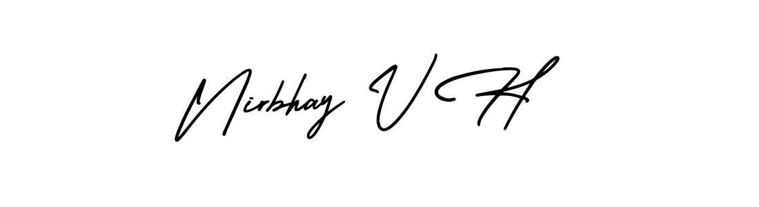 This is the best signature style for the Nirbhay V H name. Also you like these signature font (AmerikaSignatureDemo-Regular). Mix name signature. Nirbhay V H signature style 3 images and pictures png