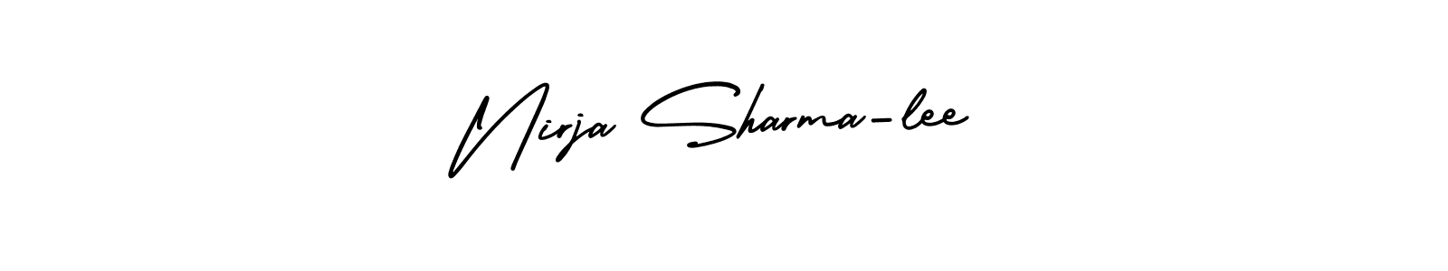 You should practise on your own different ways (AmerikaSignatureDemo-Regular) to write your name (Nirja Sharma-lee) in signature. don't let someone else do it for you. Nirja Sharma-lee signature style 3 images and pictures png