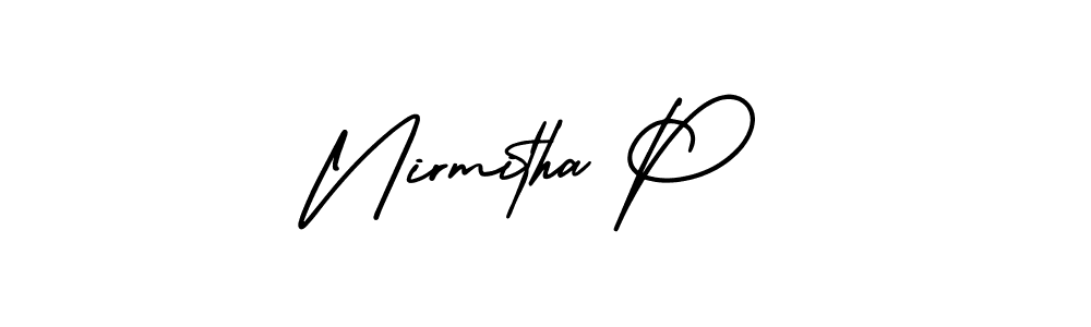 This is the best signature style for the Nirmitha P name. Also you like these signature font (AmerikaSignatureDemo-Regular). Mix name signature. Nirmitha P signature style 3 images and pictures png