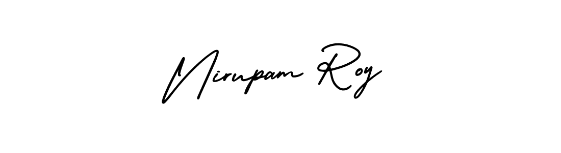 You should practise on your own different ways (AmerikaSignatureDemo-Regular) to write your name (Nirupam Roy) in signature. don't let someone else do it for you. Nirupam Roy signature style 3 images and pictures png