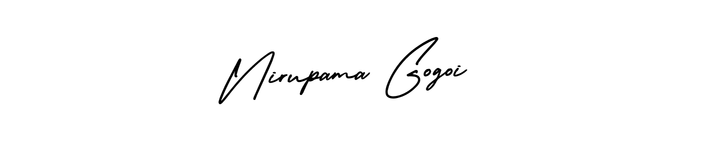 You should practise on your own different ways (AmerikaSignatureDemo-Regular) to write your name (Nirupama Gogoi) in signature. don't let someone else do it for you. Nirupama Gogoi signature style 3 images and pictures png