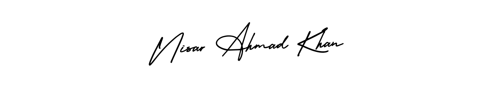 AmerikaSignatureDemo-Regular is a professional signature style that is perfect for those who want to add a touch of class to their signature. It is also a great choice for those who want to make their signature more unique. Get Nisar Ahmad Khan name to fancy signature for free. Nisar Ahmad Khan signature style 3 images and pictures png