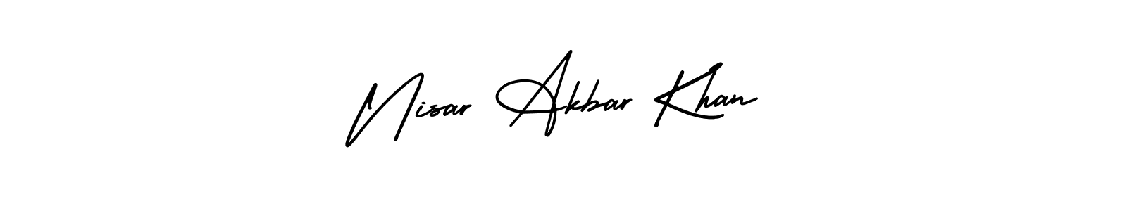 if you are searching for the best signature style for your name Nisar Akbar Khan. so please give up your signature search. here we have designed multiple signature styles  using AmerikaSignatureDemo-Regular. Nisar Akbar Khan signature style 3 images and pictures png