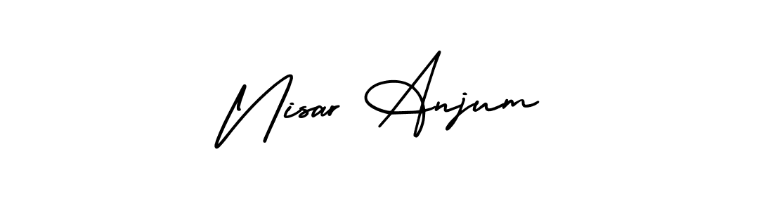 The best way (AmerikaSignatureDemo-Regular) to make a short signature is to pick only two or three words in your name. The name Nisar Anjum include a total of six letters. For converting this name. Nisar Anjum signature style 3 images and pictures png