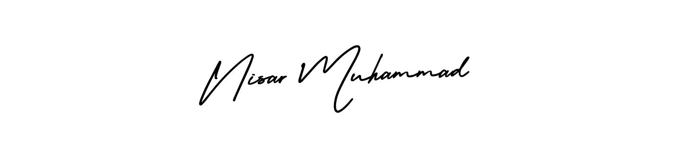 You should practise on your own different ways (AmerikaSignatureDemo-Regular) to write your name (Nisar Muhammad) in signature. don't let someone else do it for you. Nisar Muhammad signature style 3 images and pictures png