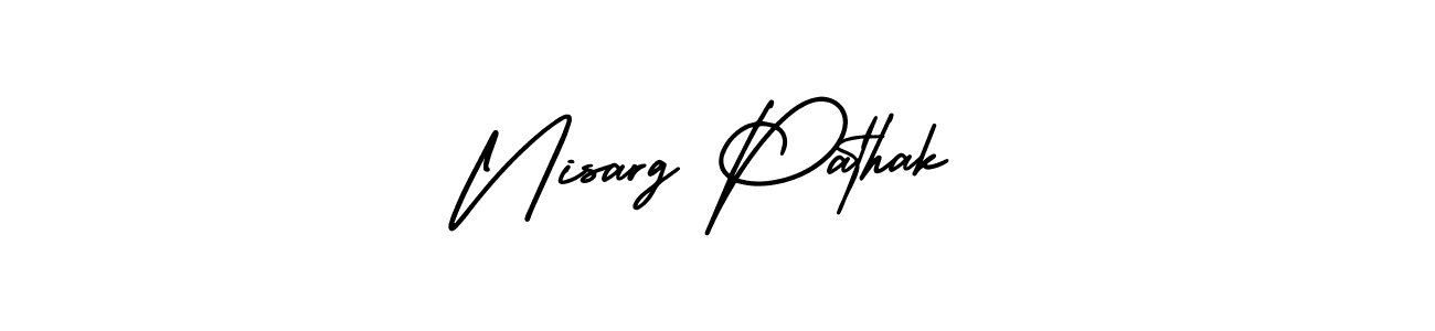 You should practise on your own different ways (AmerikaSignatureDemo-Regular) to write your name (Nisarg Pathak) in signature. don't let someone else do it for you. Nisarg Pathak signature style 3 images and pictures png