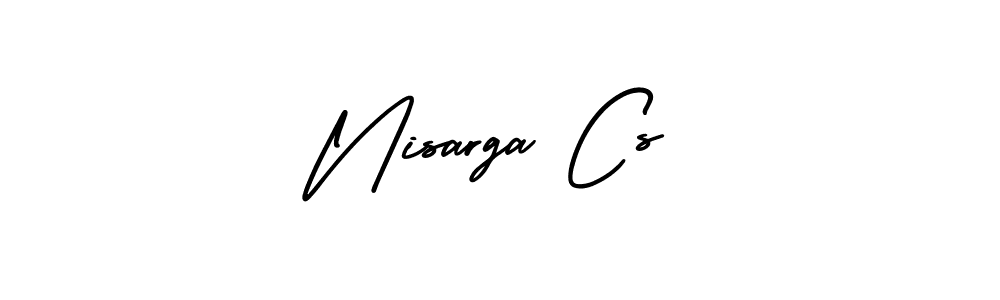 You should practise on your own different ways (AmerikaSignatureDemo-Regular) to write your name (Nisarga Cs) in signature. don't let someone else do it for you. Nisarga Cs signature style 3 images and pictures png