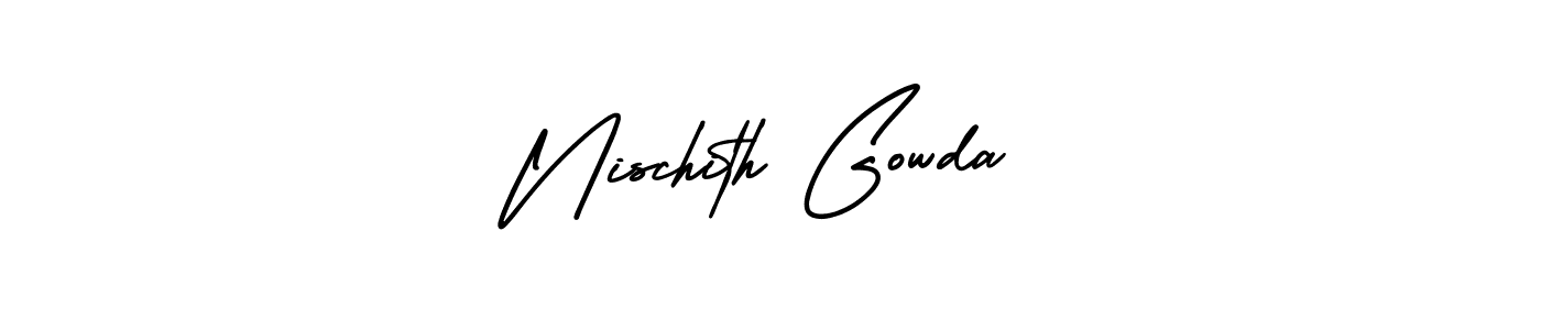 if you are searching for the best signature style for your name Nischith Gowda. so please give up your signature search. here we have designed multiple signature styles  using AmerikaSignatureDemo-Regular. Nischith Gowda signature style 3 images and pictures png