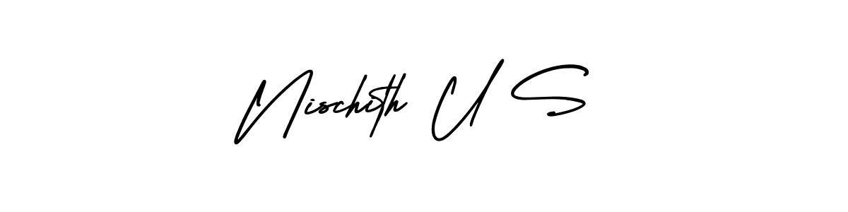 The best way (AmerikaSignatureDemo-Regular) to make a short signature is to pick only two or three words in your name. The name Nischith U S include a total of six letters. For converting this name. Nischith U S signature style 3 images and pictures png