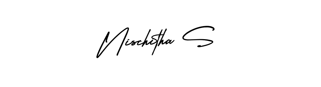 How to make Nischitha S name signature. Use AmerikaSignatureDemo-Regular style for creating short signs online. This is the latest handwritten sign. Nischitha S signature style 3 images and pictures png