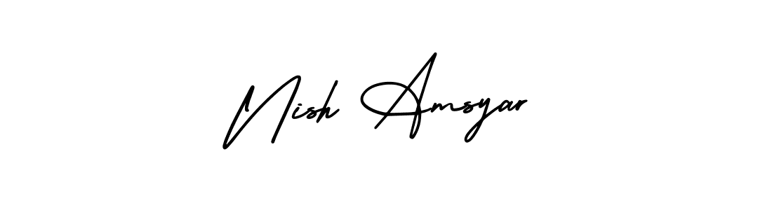Similarly AmerikaSignatureDemo-Regular is the best handwritten signature design. Signature creator online .You can use it as an online autograph creator for name Nish Amsyar. Nish Amsyar signature style 3 images and pictures png