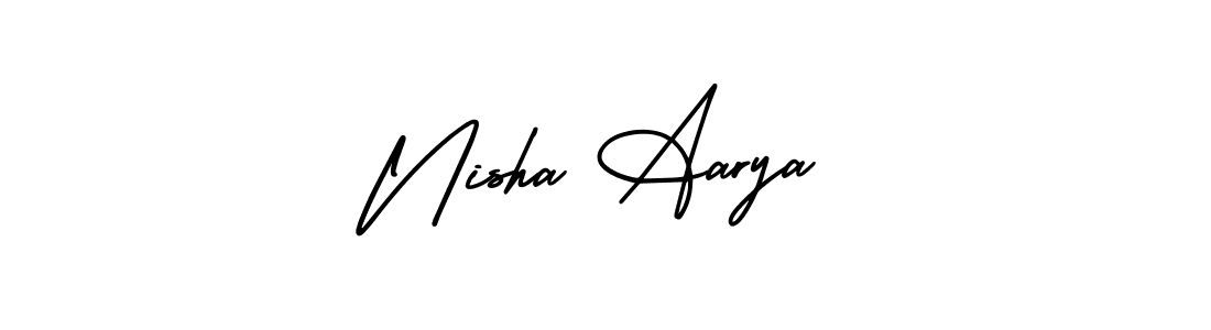 You should practise on your own different ways (AmerikaSignatureDemo-Regular) to write your name (Nisha Aarya) in signature. don't let someone else do it for you. Nisha Aarya signature style 3 images and pictures png