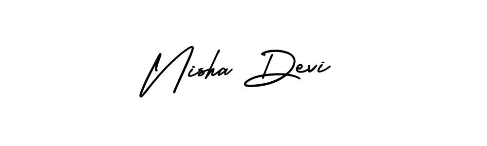 You should practise on your own different ways (AmerikaSignatureDemo-Regular) to write your name (Nisha Devi) in signature. don't let someone else do it for you. Nisha Devi signature style 3 images and pictures png