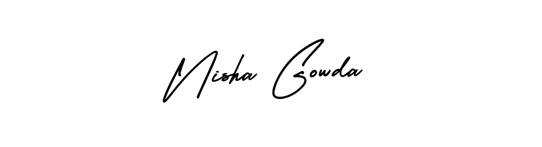 Nisha Gowda stylish signature style. Best Handwritten Sign (AmerikaSignatureDemo-Regular) for my name. Handwritten Signature Collection Ideas for my name Nisha Gowda. Nisha Gowda signature style 3 images and pictures png