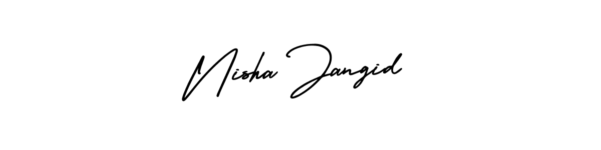 The best way (AmerikaSignatureDemo-Regular) to make a short signature is to pick only two or three words in your name. The name Nisha Jangid include a total of six letters. For converting this name. Nisha Jangid signature style 3 images and pictures png