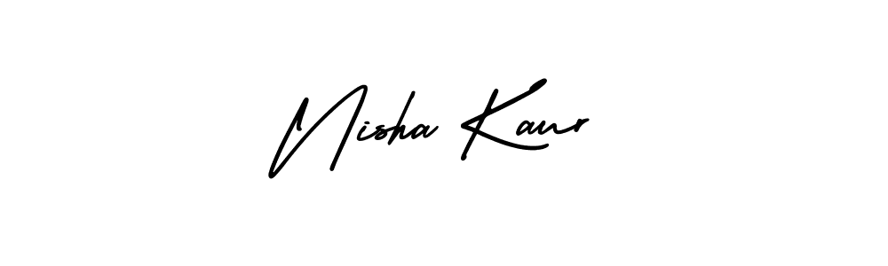 You should practise on your own different ways (AmerikaSignatureDemo-Regular) to write your name (Nisha Kaur) in signature. don't let someone else do it for you. Nisha Kaur signature style 3 images and pictures png