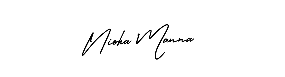 You should practise on your own different ways (AmerikaSignatureDemo-Regular) to write your name (Nisha Manna) in signature. don't let someone else do it for you. Nisha Manna signature style 3 images and pictures png