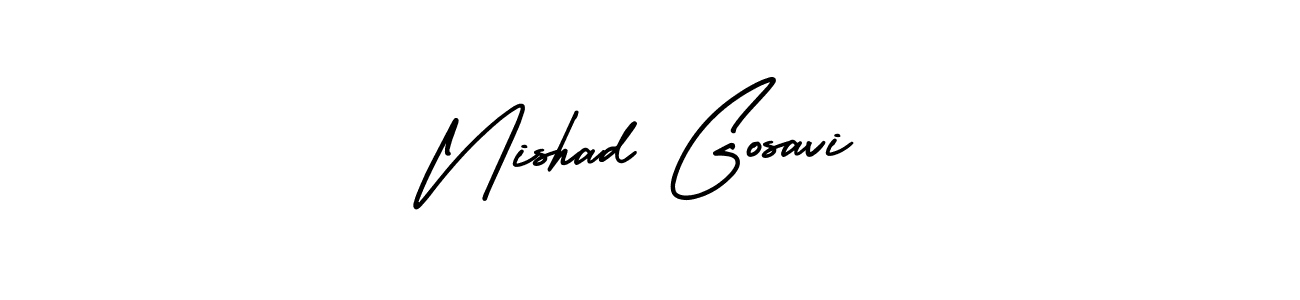 This is the best signature style for the Nishad Gosavi name. Also you like these signature font (AmerikaSignatureDemo-Regular). Mix name signature. Nishad Gosavi signature style 3 images and pictures png