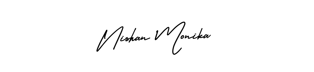 Make a beautiful signature design for name Nishan Monika. With this signature (AmerikaSignatureDemo-Regular) style, you can create a handwritten signature for free. Nishan Monika signature style 3 images and pictures png