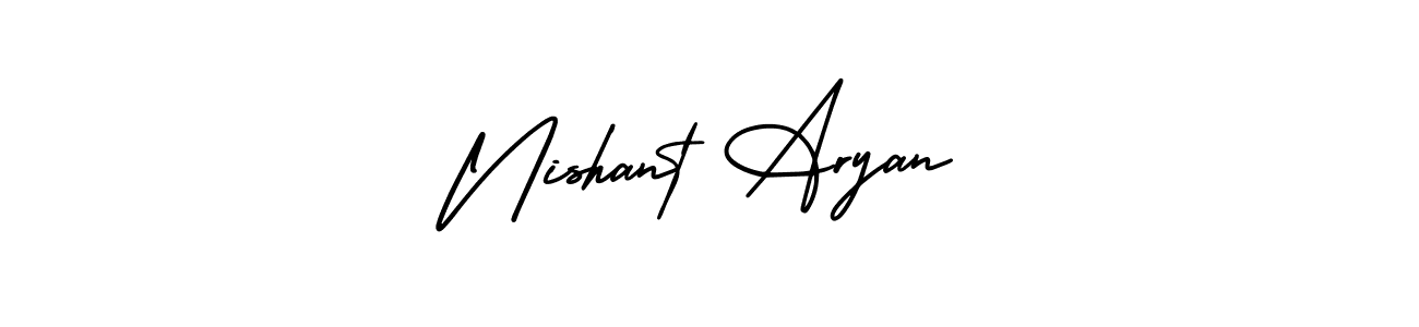 The best way (AmerikaSignatureDemo-Regular) to make a short signature is to pick only two or three words in your name. The name Nishant Aryan include a total of six letters. For converting this name. Nishant Aryan signature style 3 images and pictures png