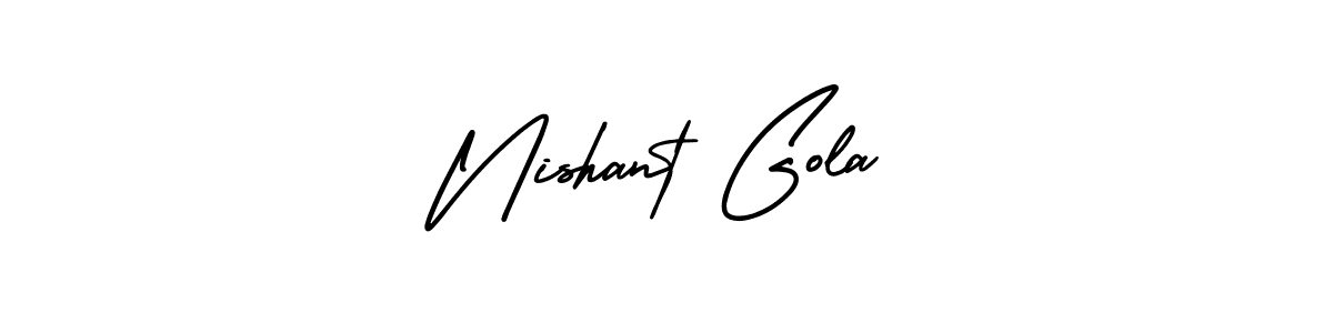 The best way (AmerikaSignatureDemo-Regular) to make a short signature is to pick only two or three words in your name. The name Nishant Gola include a total of six letters. For converting this name. Nishant Gola signature style 3 images and pictures png