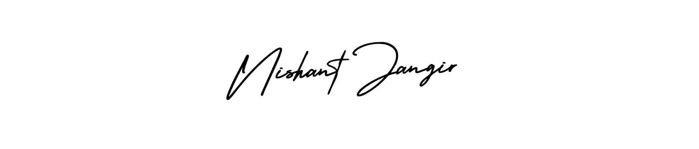 You should practise on your own different ways (AmerikaSignatureDemo-Regular) to write your name (Nishant Jangir) in signature. don't let someone else do it for you. Nishant Jangir signature style 3 images and pictures png