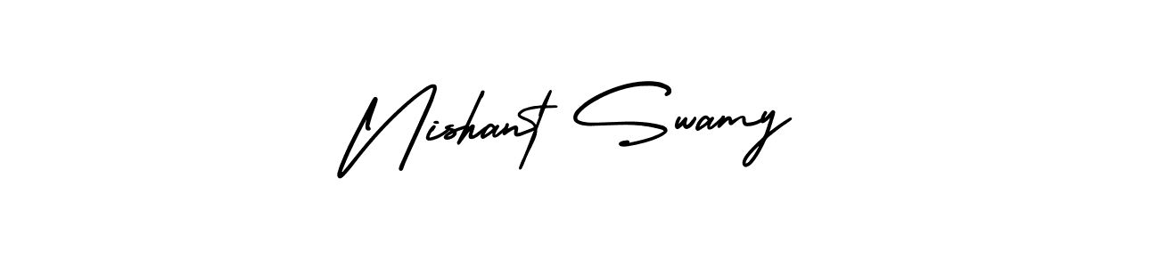 You should practise on your own different ways (AmerikaSignatureDemo-Regular) to write your name (Nishant Swamy) in signature. don't let someone else do it for you. Nishant Swamy signature style 3 images and pictures png