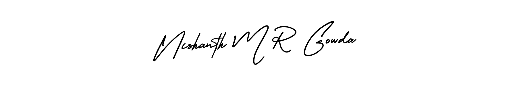 You should practise on your own different ways (AmerikaSignatureDemo-Regular) to write your name (Nishanth M R Gowda) in signature. don't let someone else do it for you. Nishanth M R Gowda signature style 3 images and pictures png