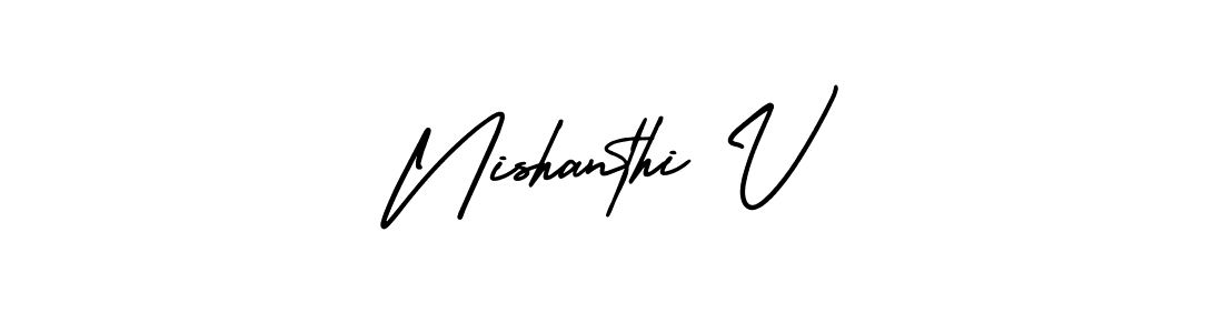 if you are searching for the best signature style for your name Nishanthi V. so please give up your signature search. here we have designed multiple signature styles  using AmerikaSignatureDemo-Regular. Nishanthi V signature style 3 images and pictures png