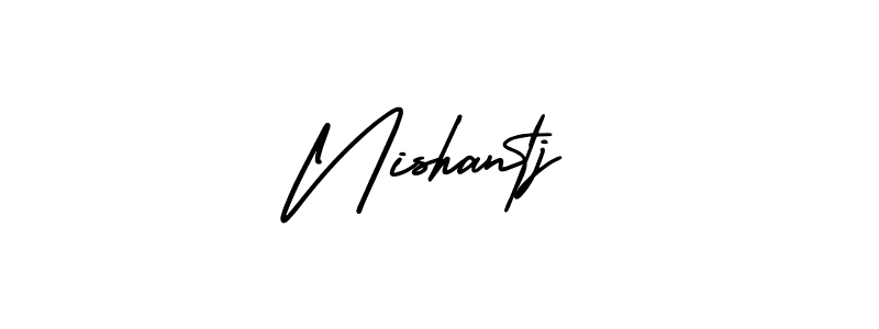 You should practise on your own different ways (AmerikaSignatureDemo-Regular) to write your name (Nishantj) in signature. don't let someone else do it for you. Nishantj signature style 3 images and pictures png