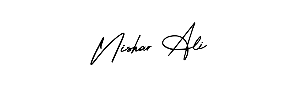 The best way (AmerikaSignatureDemo-Regular) to make a short signature is to pick only two or three words in your name. The name Nishar Ali include a total of six letters. For converting this name. Nishar Ali signature style 3 images and pictures png
