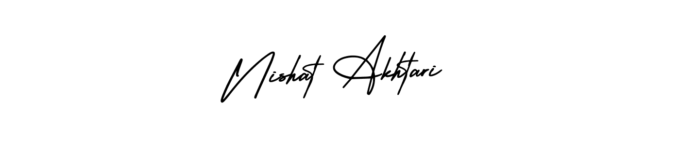 AmerikaSignatureDemo-Regular is a professional signature style that is perfect for those who want to add a touch of class to their signature. It is also a great choice for those who want to make their signature more unique. Get Nishat Akhtari name to fancy signature for free. Nishat Akhtari signature style 3 images and pictures png