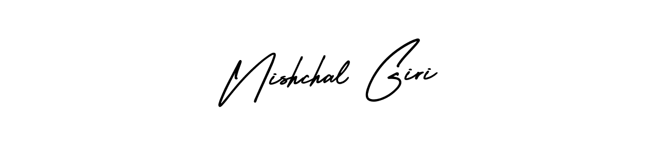 You should practise on your own different ways (AmerikaSignatureDemo-Regular) to write your name (Nishchal Giri) in signature. don't let someone else do it for you. Nishchal Giri signature style 3 images and pictures png