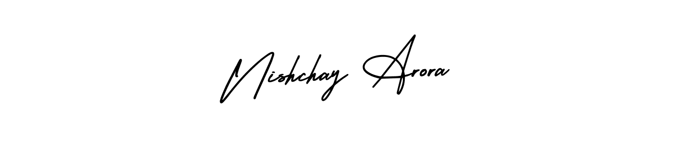 The best way (AmerikaSignatureDemo-Regular) to make a short signature is to pick only two or three words in your name. The name Nishchay Arora include a total of six letters. For converting this name. Nishchay Arora signature style 3 images and pictures png