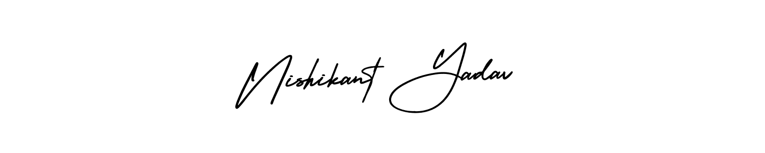You should practise on your own different ways (AmerikaSignatureDemo-Regular) to write your name (Nishikant Yadav) in signature. don't let someone else do it for you. Nishikant Yadav signature style 3 images and pictures png