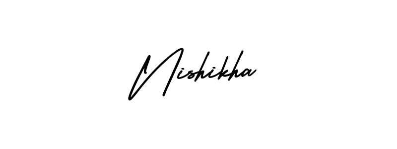 The best way (AmerikaSignatureDemo-Regular) to make a short signature is to pick only two or three words in your name. The name Nishikha include a total of six letters. For converting this name. Nishikha signature style 3 images and pictures png