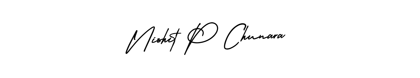 Nishit P Chunara stylish signature style. Best Handwritten Sign (AmerikaSignatureDemo-Regular) for my name. Handwritten Signature Collection Ideas for my name Nishit P Chunara. Nishit P Chunara signature style 3 images and pictures png