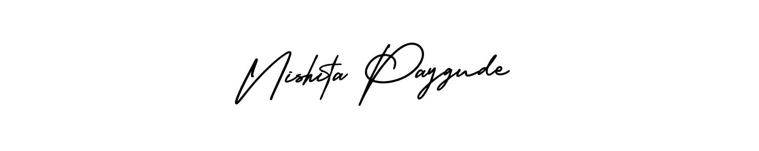 This is the best signature style for the Nishita Paygude name. Also you like these signature font (AmerikaSignatureDemo-Regular). Mix name signature. Nishita Paygude signature style 3 images and pictures png